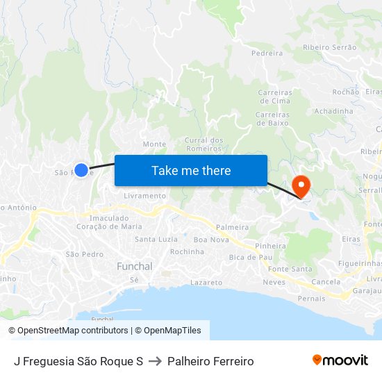 J Freguesia São Roque  S to Palheiro Ferreiro map