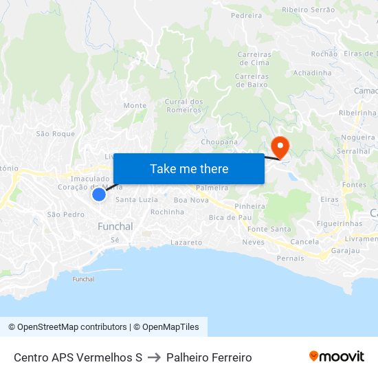 Centro  APS Vermelhos  S to Palheiro Ferreiro map