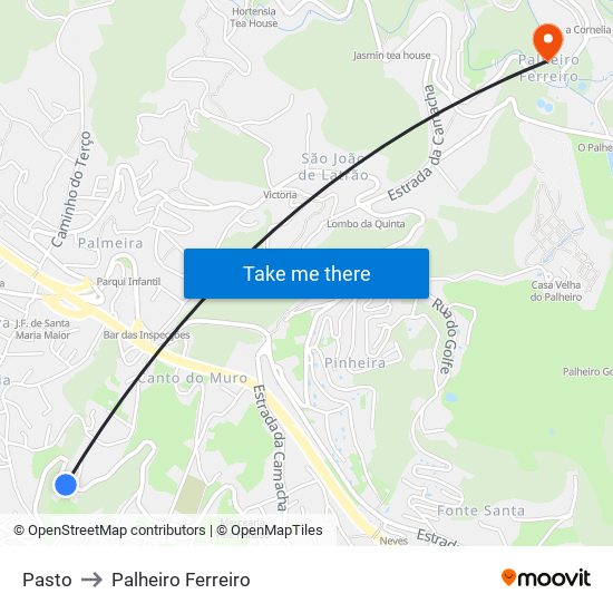 Pasto to Palheiro Ferreiro map