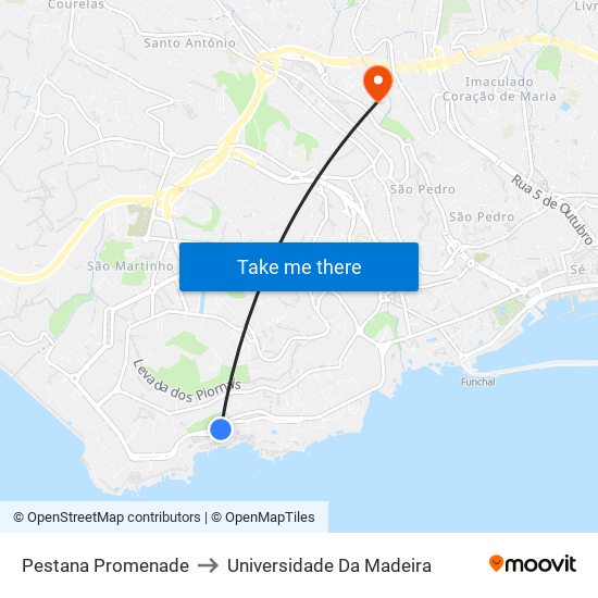 Pestana Promenade to Universidade Da Madeira map