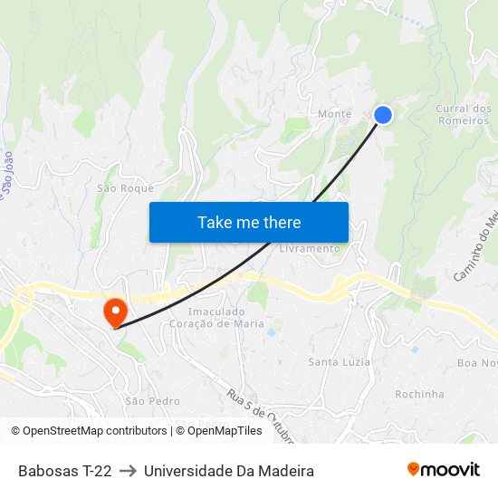 Babosas  T-22 to Universidade Da Madeira map