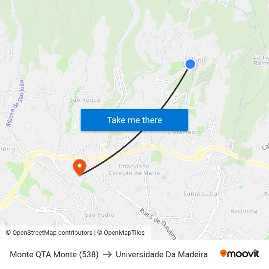 Monte  QTA Monte (538) to Universidade Da Madeira map