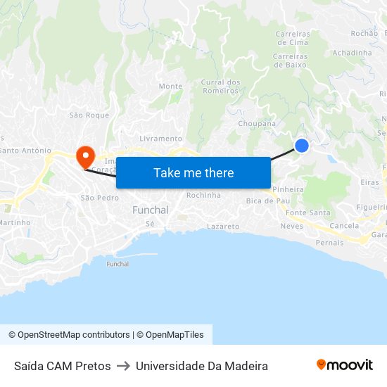 Saída CAM Pretos to Universidade Da Madeira map
