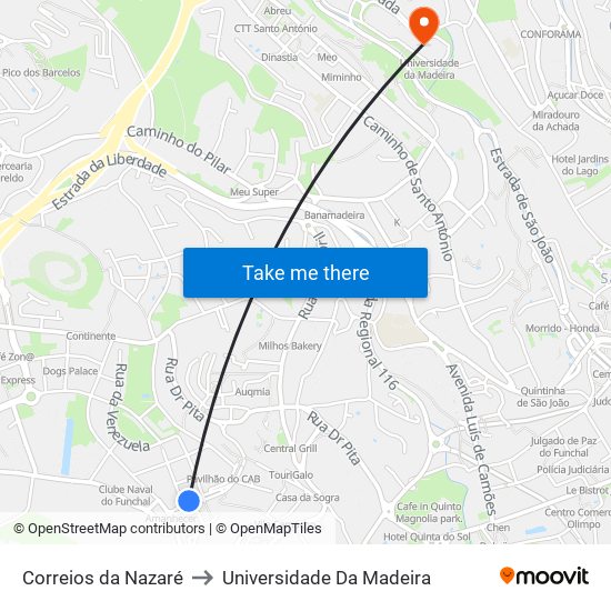 Correios da Nazaré to Universidade Da Madeira map