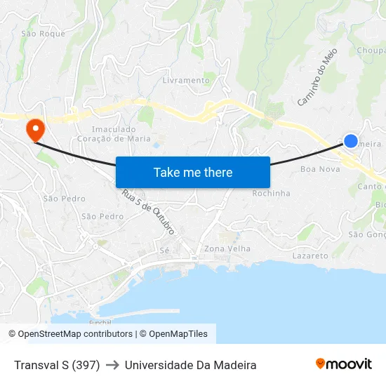 Transval  S (397) to Universidade Da Madeira map