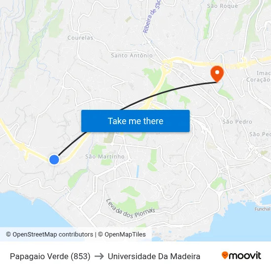Papagaio Verde (853) to Universidade Da Madeira map