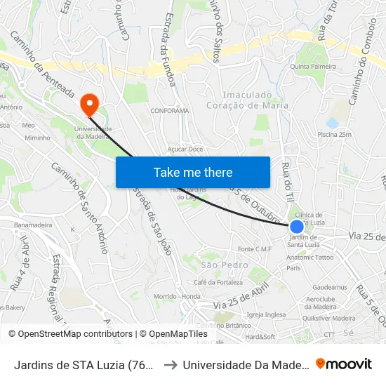 Jardins de STA Luzia (767B) to Universidade Da Madeira map