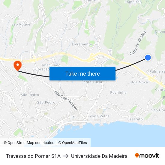 Travessa do Pomar  S1A to Universidade Da Madeira map