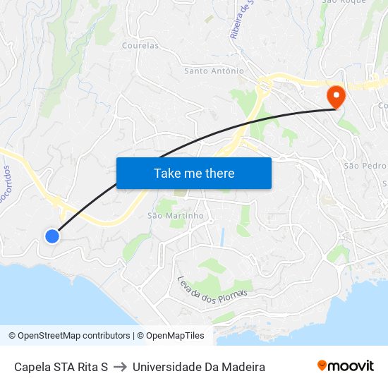 Capela STA Rita  S to Universidade Da Madeira map