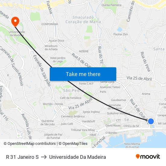 R 31 Janeiro  S to Universidade Da Madeira map