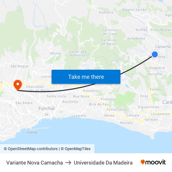 Variante Nova Camacha to Universidade Da Madeira map