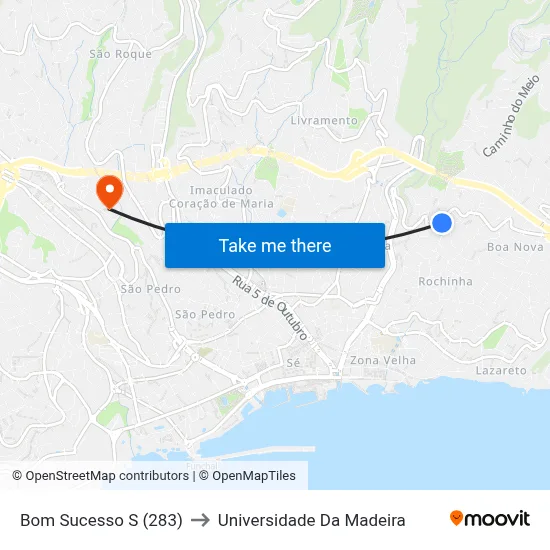 Bom Sucesso  S (283) to Universidade Da Madeira map