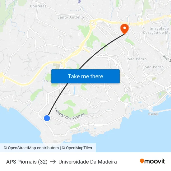 APS Piornais (32) to Universidade Da Madeira map