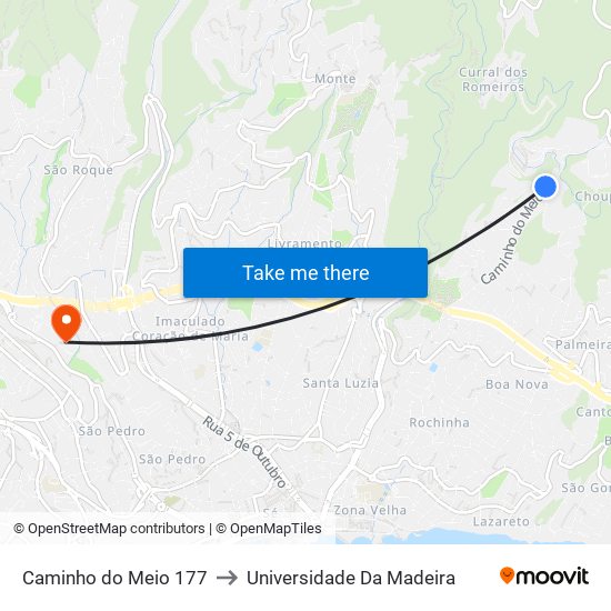 Caminho do Meio  177 to Universidade Da Madeira map