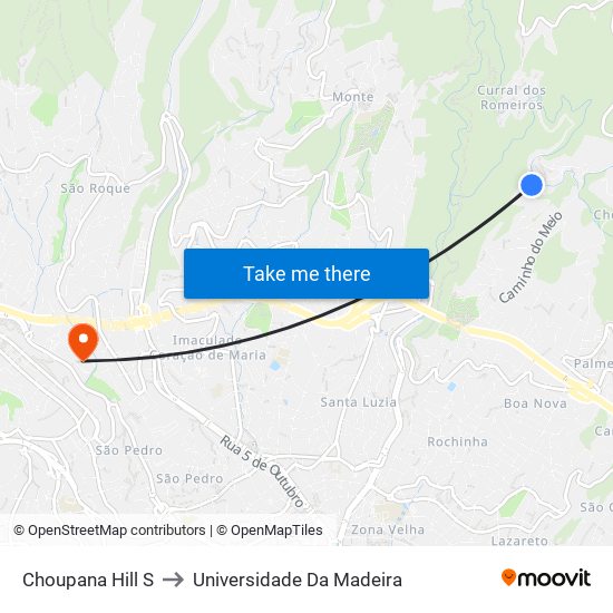 Choupana Hill  S to Universidade Da Madeira map