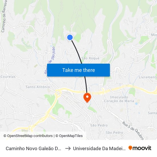 Caminho Novo Galeão  D1A to Universidade Da Madeira map