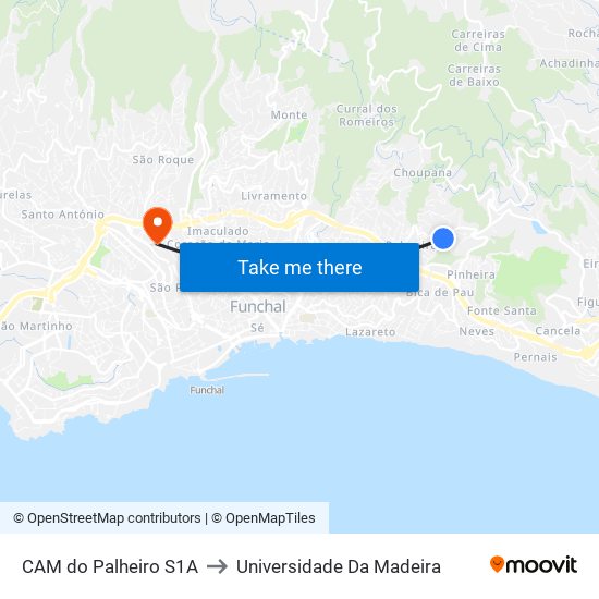 CAM do Palheiro  S1A to Universidade Da Madeira map