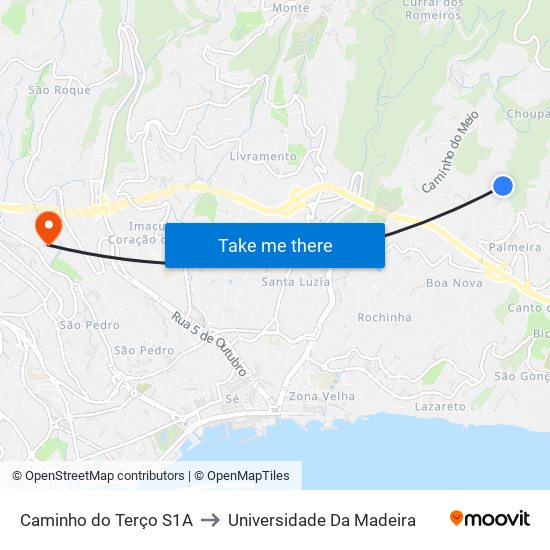 Caminho do Terço  S1A to Universidade Da Madeira map