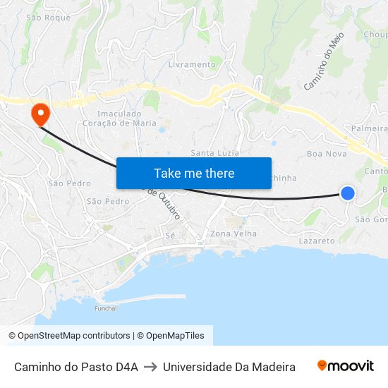 Caminho do Pasto  D4A to Universidade Da Madeira map