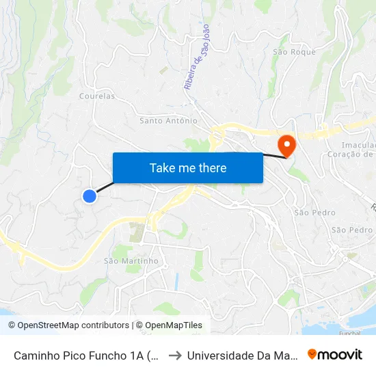 Caminho Pico Funcho  1A (1246) to Universidade Da Madeira map