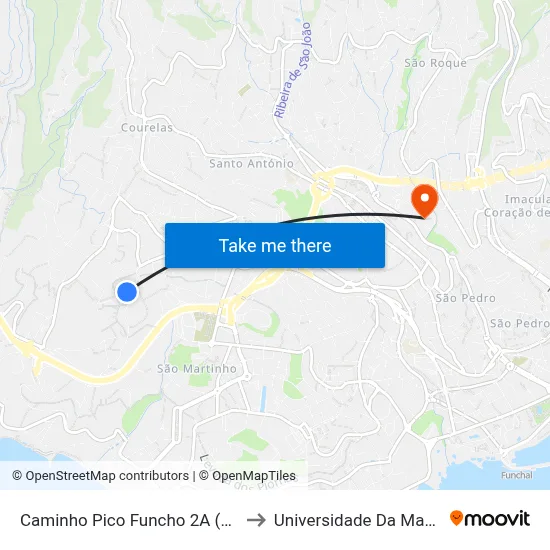 Caminho Pico Funcho  2A (1248) to Universidade Da Madeira map