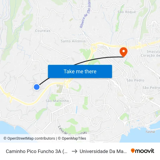 Caminho Pico Funcho  3A (1252) to Universidade Da Madeira map
