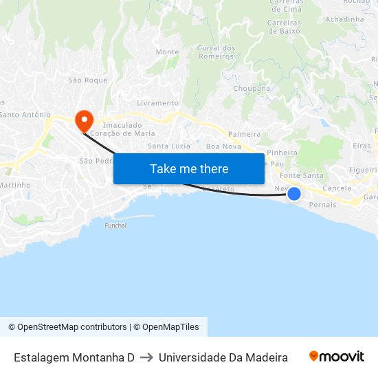 Estalagem Montanha  D to Universidade Da Madeira map