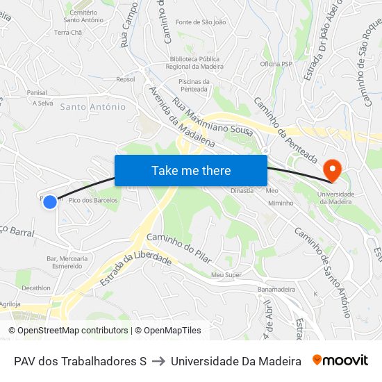 PAV dos Trabalhadores  S to Universidade Da Madeira map