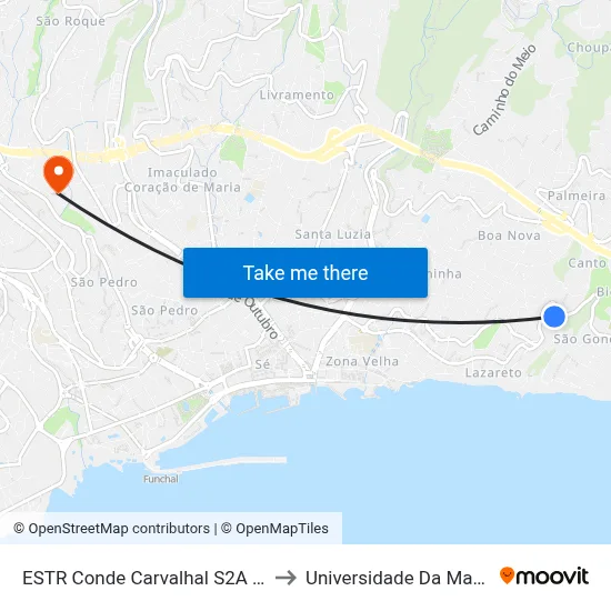 ESTR Conde Carvalhal  S2A (207) to Universidade Da Madeira map
