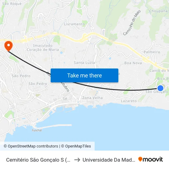 Cemitério São Gonçalo  S (919) to Universidade Da Madeira map