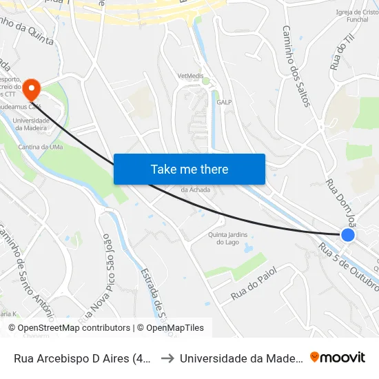 Rua Arcebispo D Aires (492) to Universidade da Madeira map