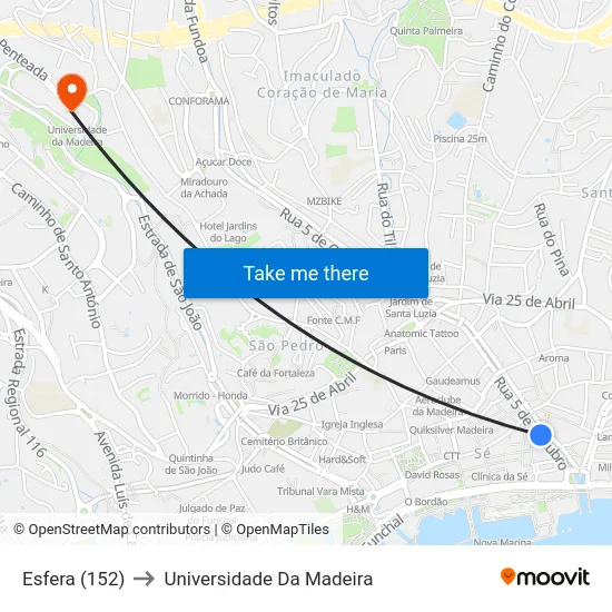 Esfera (152) to Universidade Da Madeira map