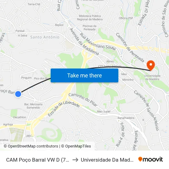 CAM Poço Barral  VW  D (728) to Universidade Da Madeira map
