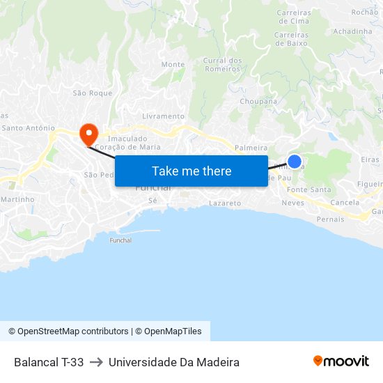 Balancal  T-33 to Universidade Da Madeira map