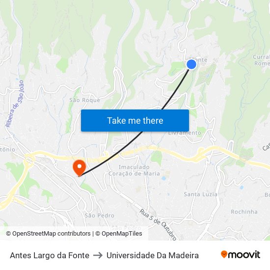 Antes Largo da Fonte to Universidade Da Madeira map