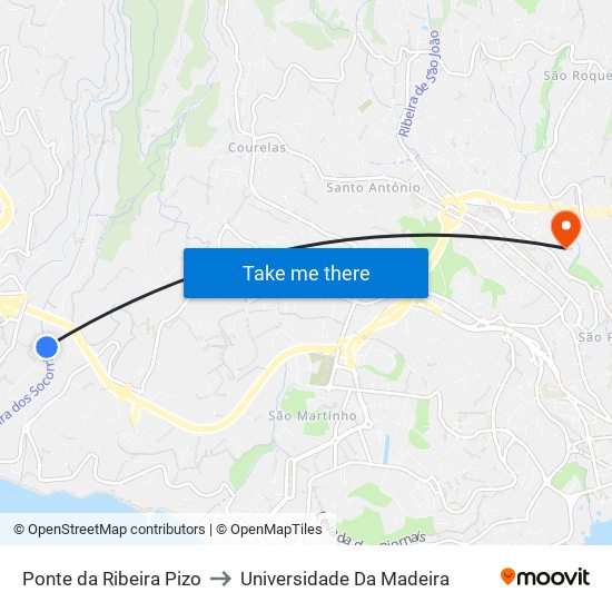 Ponte da Ribeira  Pizo to Universidade Da Madeira map