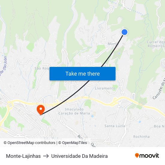 Monte-Lajinhas to Universidade Da Madeira map