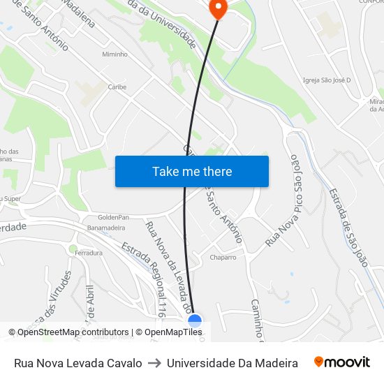 Rua Nova Levada Cavalo to Universidade Da Madeira map