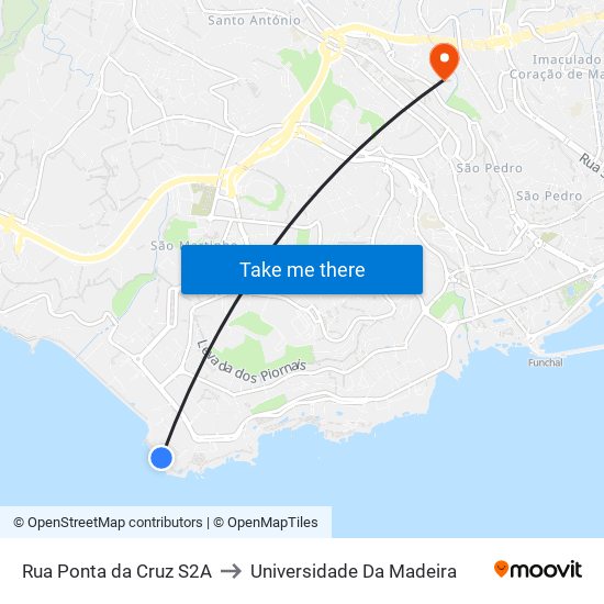 Rua Ponta da Cruz  S2A to Universidade Da Madeira map