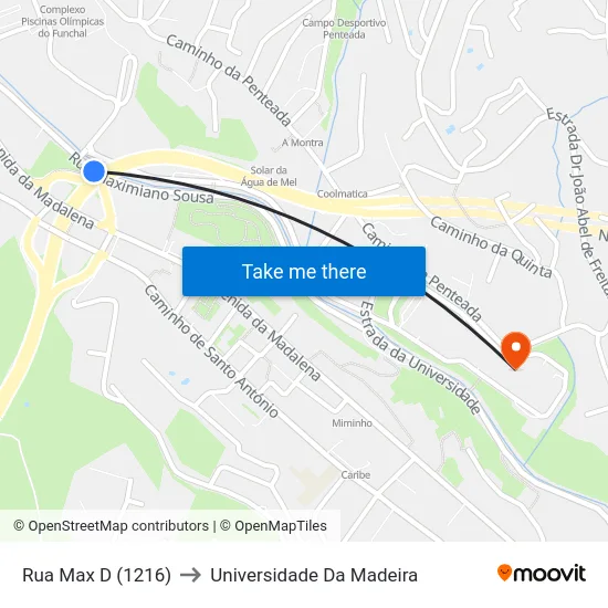 Rua Max  D (1216) to Universidade Da Madeira map
