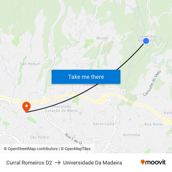 Curral Romeiros  D2 to Universidade Da Madeira map