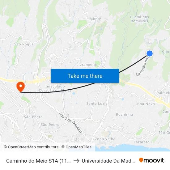 Caminho do Meio  S1A (1193) to Universidade Da Madeira map