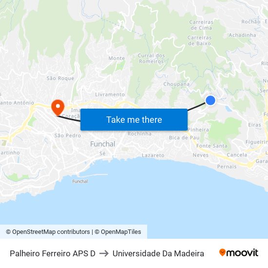 Palheiro Ferreiro  APS  D to Universidade Da Madeira map