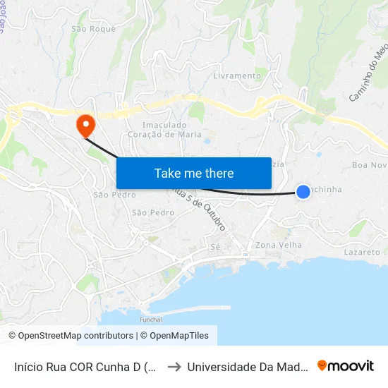 Início Rua COR Cunha  D (258) to Universidade Da Madeira map