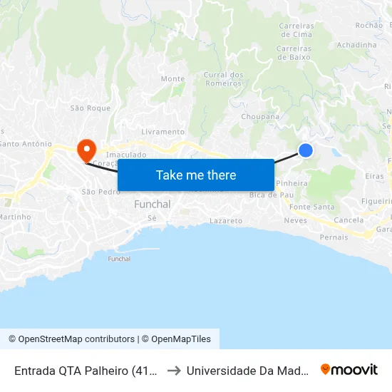 Entrada QTA Palheiro (411A) to Universidade Da Madeira map