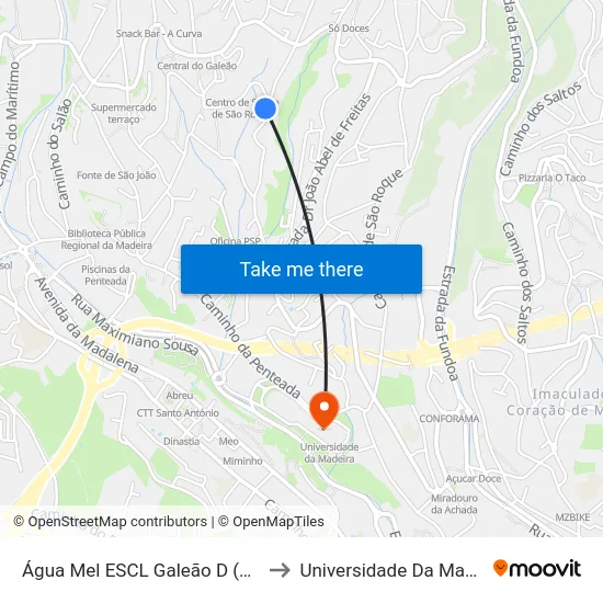 Água Mel  ESCL Galeão  D (608A) to Universidade Da Madeira map