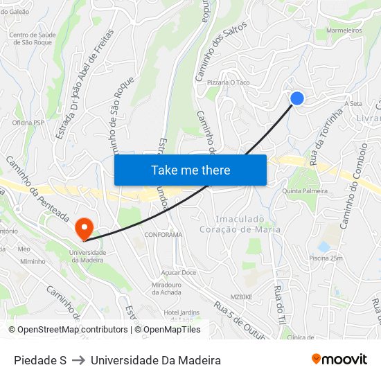 Piedade  S to Universidade Da Madeira map