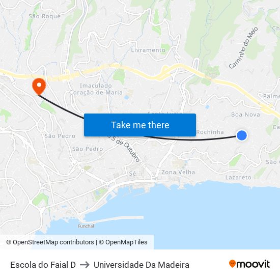 Escola do Faial  D to Universidade Da Madeira map