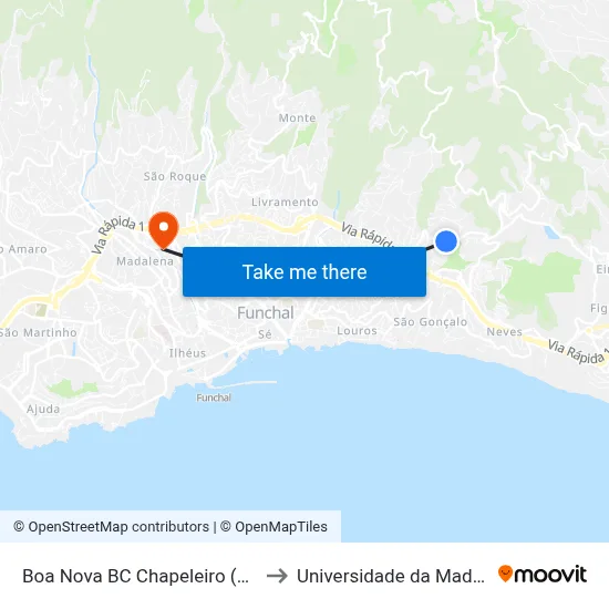 Boa Nova  BC Chapeleiro (403) to Universidade da Madeira map