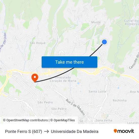 Ponte Ferro  S (607) to Universidade Da Madeira map
